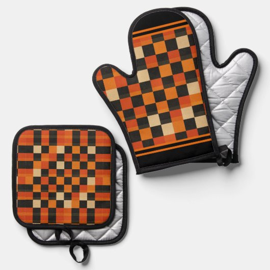 Retro Game Board Check Oven Mitt & Pot Houder Set (Voorkant / Achterkant)