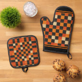 Retro Game Board Check Oven Mitt & Pot Houder Set (Top down)