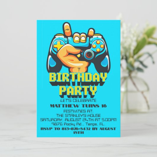 Retro Game Controller Verjaardagsfeestuitnodiginge Kaart (Staand voorkant)