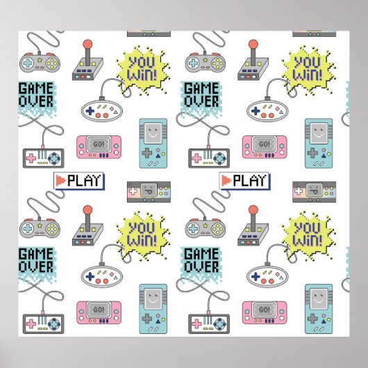 Retro Game Controllers: kleurrijk naadloos patroon Poster (Voorkant)