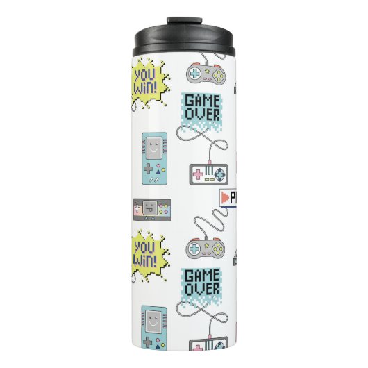 Retro Game Controllers: kleurrijk naadloos patroon Thermosbeker (Voorkant)