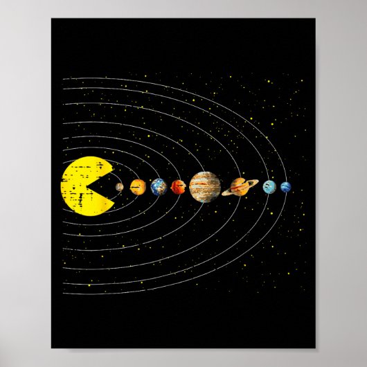 Retro Game Eating Planets Space Galaxy Gaming Boys Poster (Voorkant)