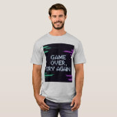Retro Game Over T-Shirt – Blauw Glitchy Gamer Papa (Voorkant volledig)