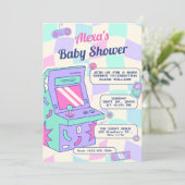 Retro game play baby shower uitnodiging (Staand voorkant)