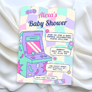 Retro game play baby shower uitnodiging
