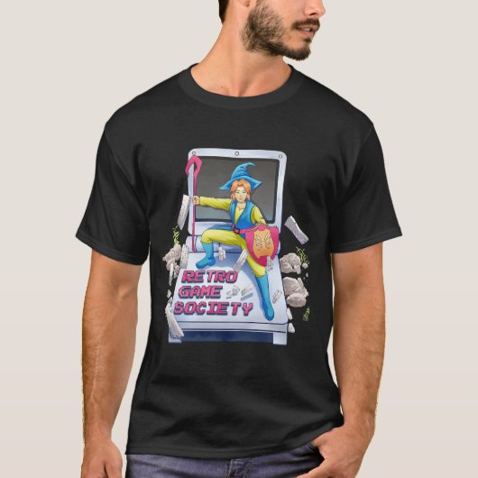 Retro Game Society Wizard Hero  Pixel Art T-shirt (Voorkant)