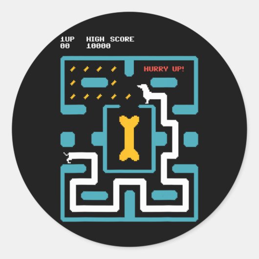 Retro Gameconsole Videogame Hond Jaren 80 Arcade  Ronde Sticker (Voorkant)