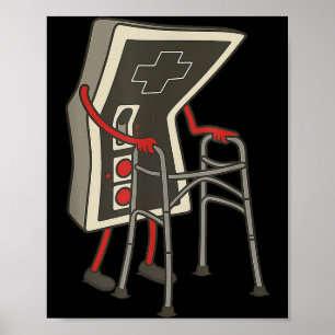 Retro gamecontroller oude gamer met rollator leuk poster