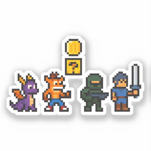 Retro-gamekarakters Sticker (Voorkant)