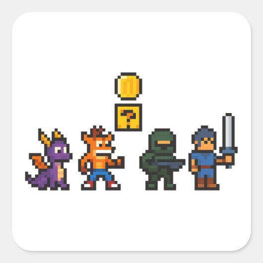 Retro-gamekarakters Vierkante Sticker (Voorkant)