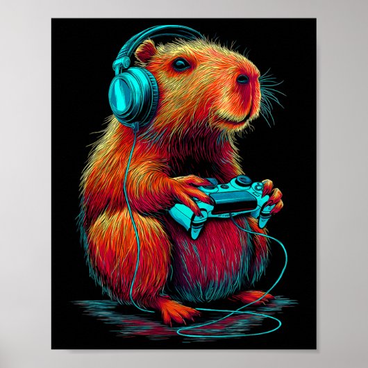 Retro gamen Capyra Grappige videogamer knaagdier A Poster (Voorkant)