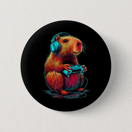 Retro gamen Capyra Grappige videogamer knaagdier A Ronde Button 5,7 Cm (Voorkant)
