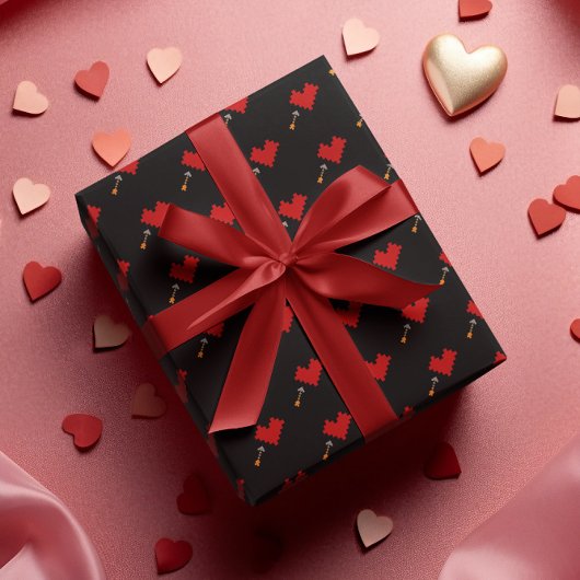 Retro Gamer 8-bits hart en pijl Cadeaupapier