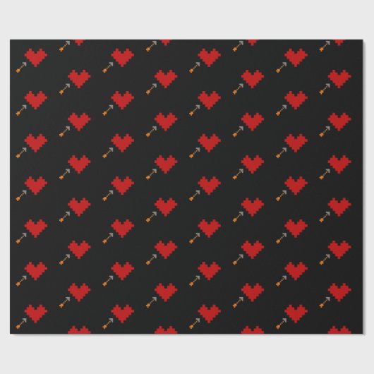 Retro Gamer 8-bits hart en pijl Cadeaupapier (Vlak)