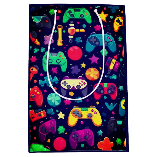 Retro Gamer Arcade Gift Bag Medium Cadeauzakje (Voorkant)