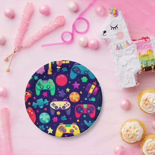 Retro Gamer Arcade verjaardagsfeestje Papieren Bordje (Feest)