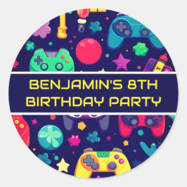 Retro Gamer Arcade verjaardagsfeestje Ronde Sticker