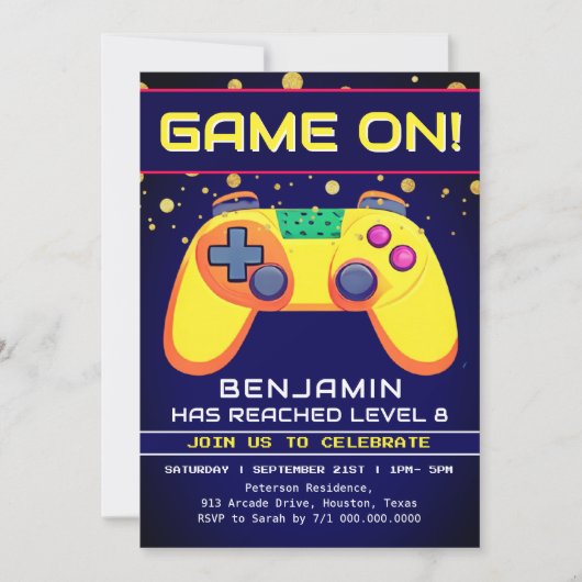 Retro Gamer Arcade verjaardagsfeestje uitnodiging (Voorkant)