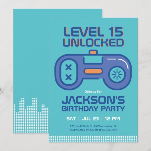 Retro Gamer Boy Blauwgroen Blue Video Games Birthd Kaart (Voorkant / Achterkant)