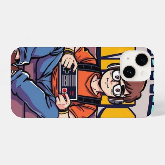 Retro Gamer Boy – Cool Cartoon Telefoonhoesje voor iPhone Hoesje (Achterkant horizontaal)