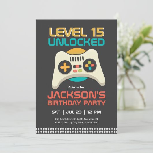 Retro Gamer Boy Level Unlocked Video Game Birthday Kaart (Staand voorkant)