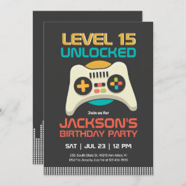 Retro Gamer Boy Level Unlocked Video Game Birthday Kaart