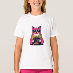 Retro Gamer Cat – 80s Vibes Neon Gaming T-shirt