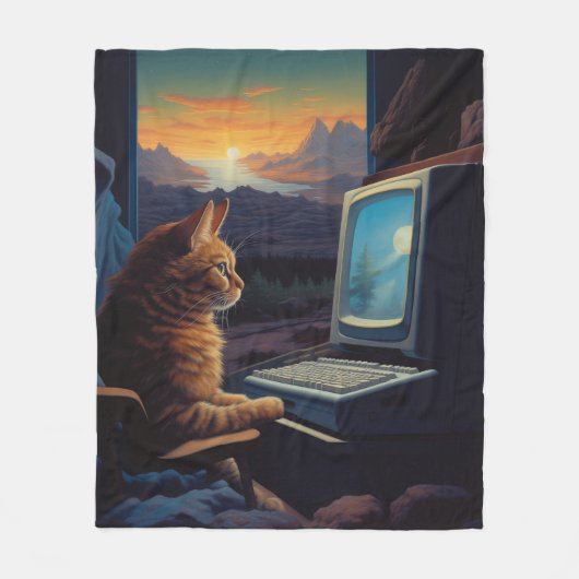 Retro Gamer Cat | 8-bits Pixel Art-gaming Fleece Deken (Voorkant)