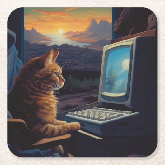 Retro Gamer Cat | 8-bits Pixel Art-gaming Kartonnen Onderzetters (Voorkant)