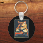Retro Gamer Cat met Leuke Gaming Console voor Game Sleutelhanger (Voorkant)