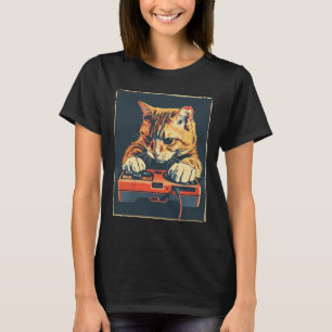 Retro Gamer Cat met Leuke Gaming Console voor Game T-shirt