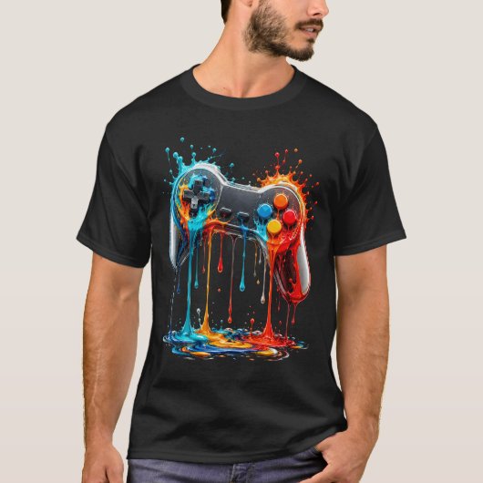Retro Gamer Controller Color Splash T-shirt (Voorkant)