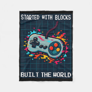 Retro Gamer Design Voor Mannen Begon Met Blokken B Fleece Deken