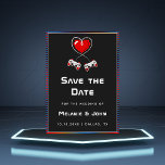 Retro Gamer Gaming Lovers Geek Funny Nerdy Simple Save The Date<br><div class="desc">Verras je gasten met deze leuke Save the Date-kaarten met romantische gameillustratie. Voeg uw gegevens eenvoudig toe door op de optie "Deze sjabloon personaliseren" te klikken.</div>