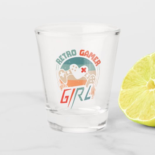 Retro Gamer Girl - Retro Videospel Shot Glas (Voorkant)