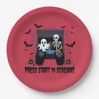 Retro Gamer Halloween - Skelet Arcadekast Papieren Bordje