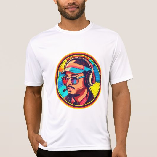 Retro Gamer Headset Neon Vibes T-shirt (Voorkant)