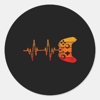 Retro Gamer Heartbeat Shirt Funny Video Game Gamin Ronde Sticker