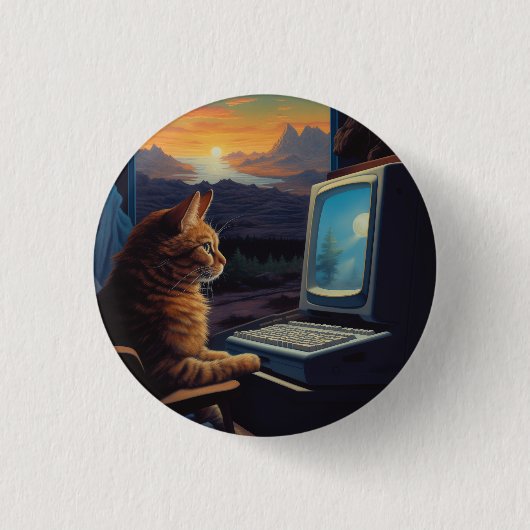 Retro Gamer Kat | 8-Bit Pixel Art Gaming Ronde Button 3,2 Cm (Voorkant)