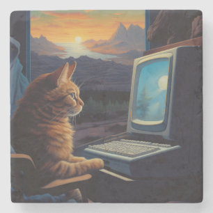 Retro Gamer Kat   8-Bit Pixel Art Gaming Stenen Onderzetter