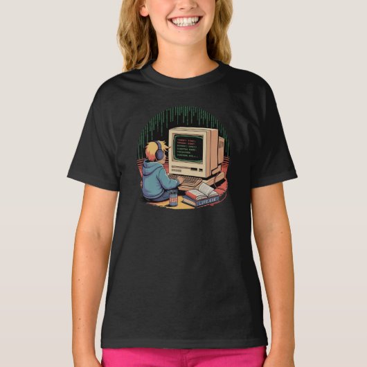 Retro Gamer Kind op  Computer Pixel Art T-shirt (Voorkant)