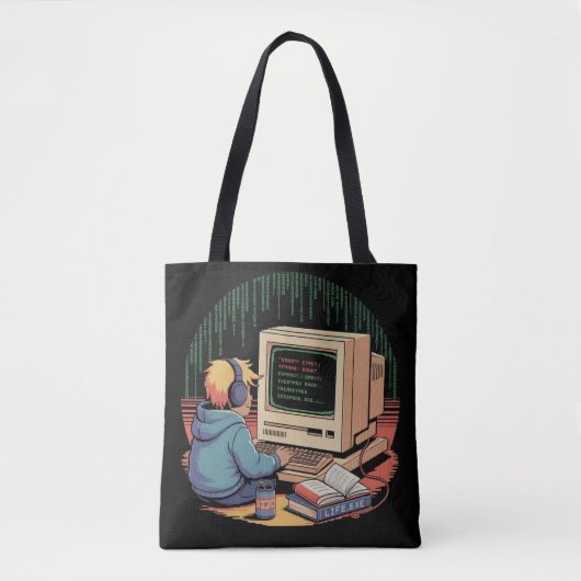 Retro Gamer Kind op  Computer Pixel Art Tote Bag (Voorkant)
