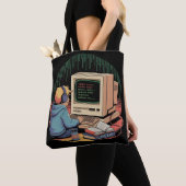 Retro Gamer Kind op  Computer Pixel Art Tote Bag (Dichtbij)