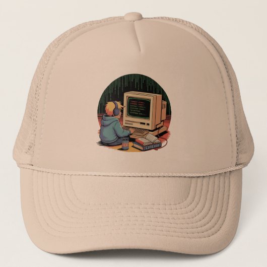 Retro Gamer Kind op  Computer Pixel Art Trucker Pet (Voorkant)
