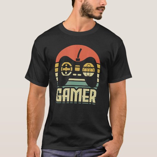 Retro gamer met gameconsole t-shirt (Voorkant)
