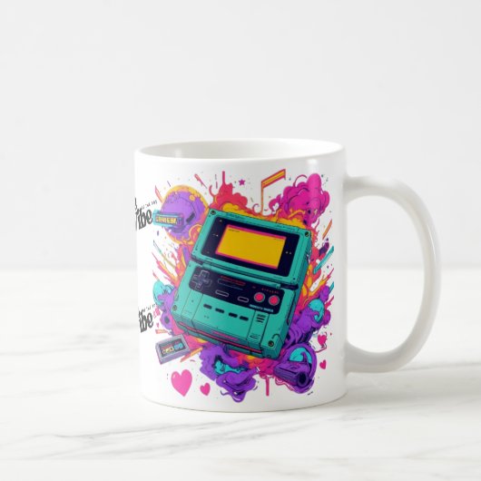 Retro Gamer Mok – 90s Neon Arcade Coffee Cup (Rechts)