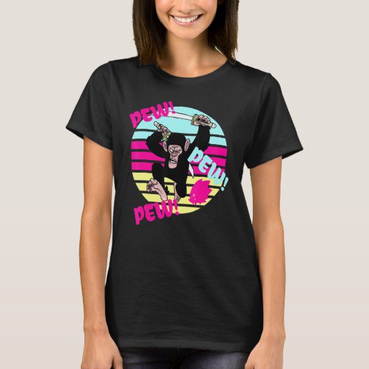 Retro Gamer Monkey Chimp Pew T-shirt (Voorkant)