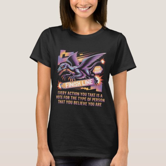 Retro Gamer Motivational Quote Shirt | Dinosaur Hi (Voorkant)