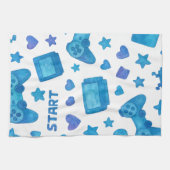 Retro Gamer Patroon Keuken Handdoek – Blauw (Horizontaal)