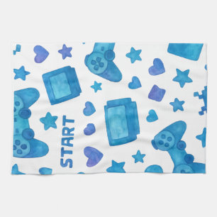 Retro Gamer Patroon Keuken Handdoek – Blauw